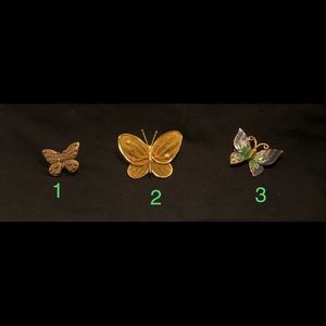 Vintage set of Butterfly Brooches 3 Pieces One Tests 18K See Description.